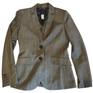 J. CREW Taupe Herringbone Blazer 2 Button Twee Preppy Bossgirl Women's Size 0